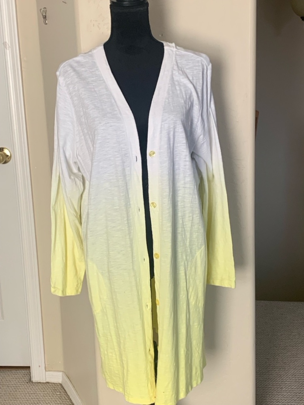 White to Yellow Ombre Long CardiganWith Buttons Long Sleeves Size XL